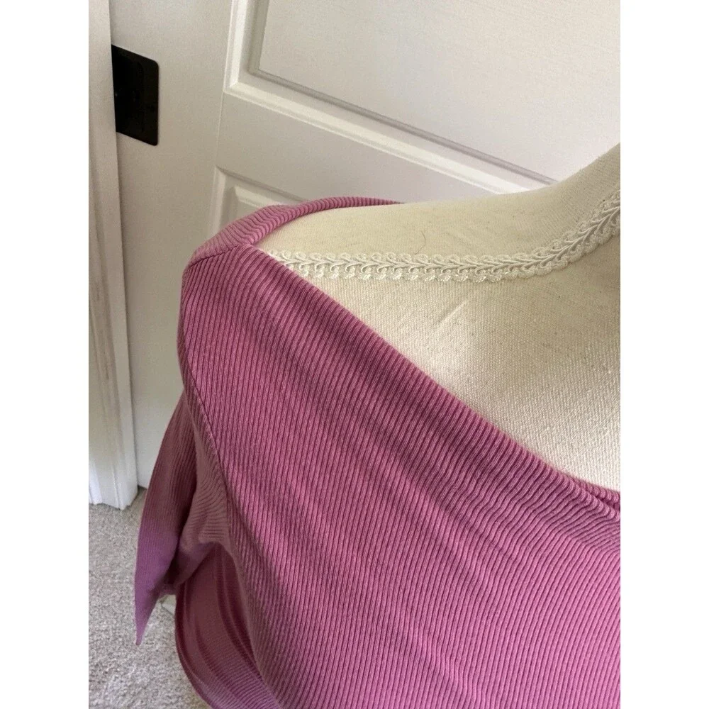 Vintage Moda International Lilac Ribbed Long Sleeve Boat Neck Top XS Tencel Y2K - Picture 3 of 10